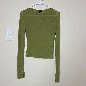 PrettyLittleThing Olive Ribbed Long Sleeve Slim Top